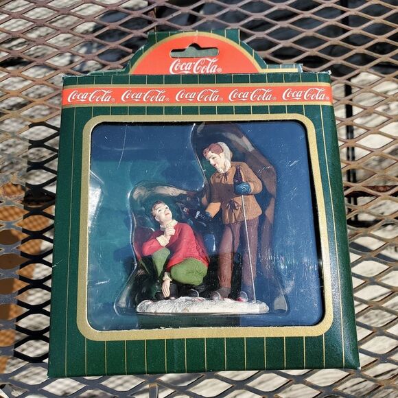 Coca Cola Town Square Skiers Skiing Adventure Christmas Village Figurine - Picture 1 of 3
